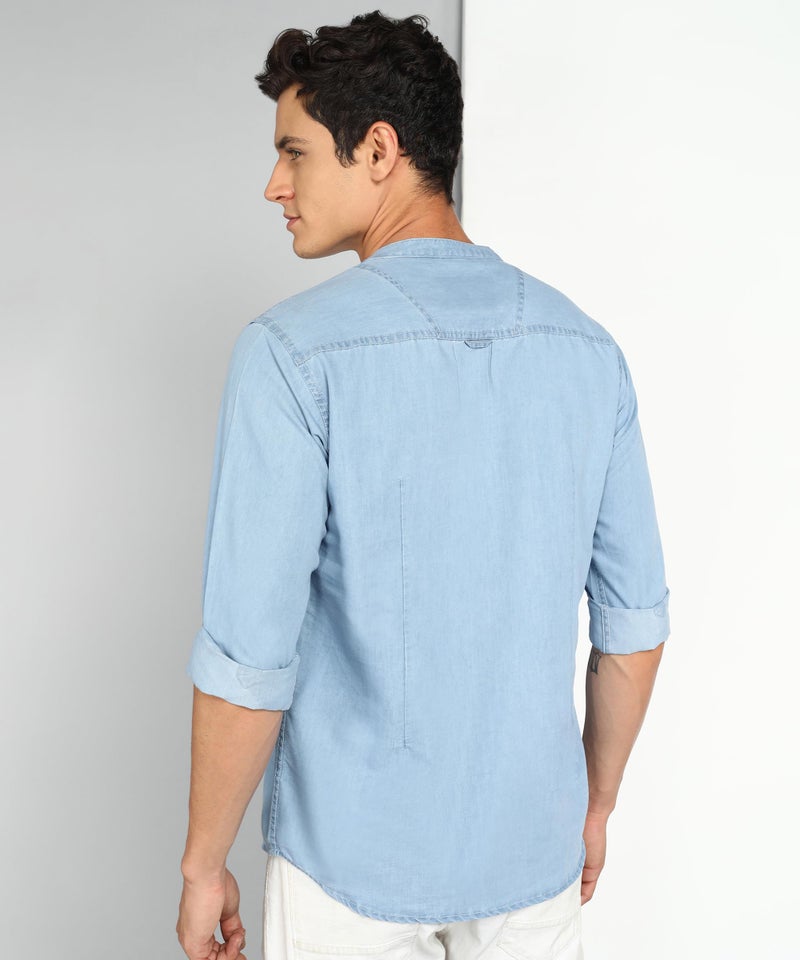 Kuons Avenue Men's Denim Casual Short Kurta (KACLFS1169Y-XXL_Icewash Blue_XX-Large) - Image 2
