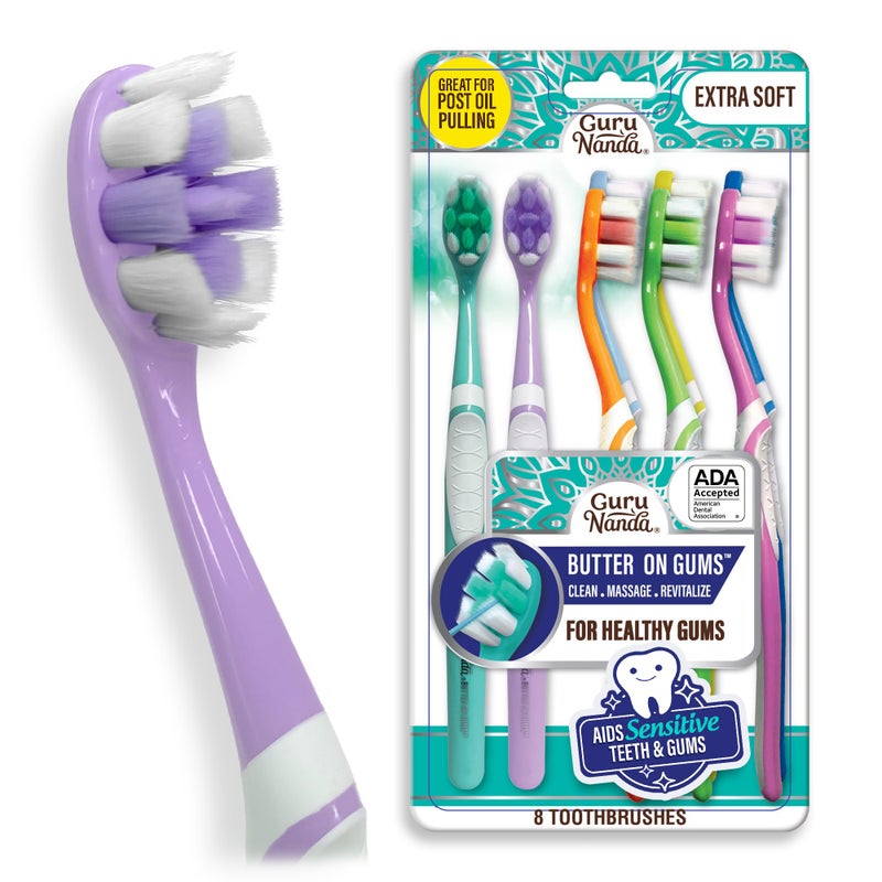 GuruNanda Butter On Gums Toothbrush, ADA Accepted, with 8000+ Ultra Soft Softex Bristles for Sensitive & Receding Gums, Perfect for Whiter Teeth, 8 Ct - Image 1