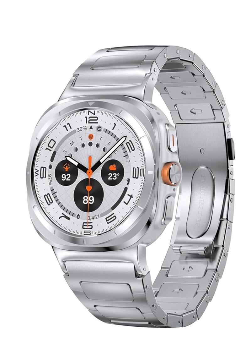 ELTRAZONE Premium Stainless Steel Band Compatible with Samsung Galaxy Watch Ultra 47mm (2024) | No-Gap Business Metal Replacement Strap | Adjustable & Durable Wristband for Galaxy Watch 7 Ultra 47mm | Sleek, Elegant & Comfortable for Men – Silver - Image 1