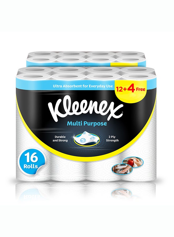 Kleenex Multi Purpose Kitchen Tissue Paper Towel, 2 PLY,16 Rolls x 40 Sheets, Absorbent Towels for all Surfaces - Image 1
