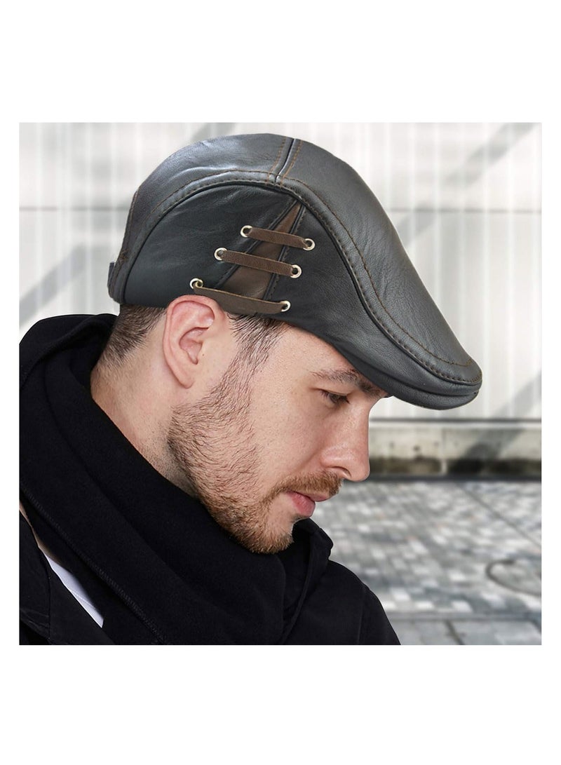 كاست ويف قبعات رجالية، قبعة مسطحة من جلد البولي يوريثان قبعة كلاسيكية بسيطة وقابلة للتعديل قبعة موزع الصحف قبعة منقار البط اللبلاب الأيرلندية المسطحة (الأشرطة السوداء) - Image 3