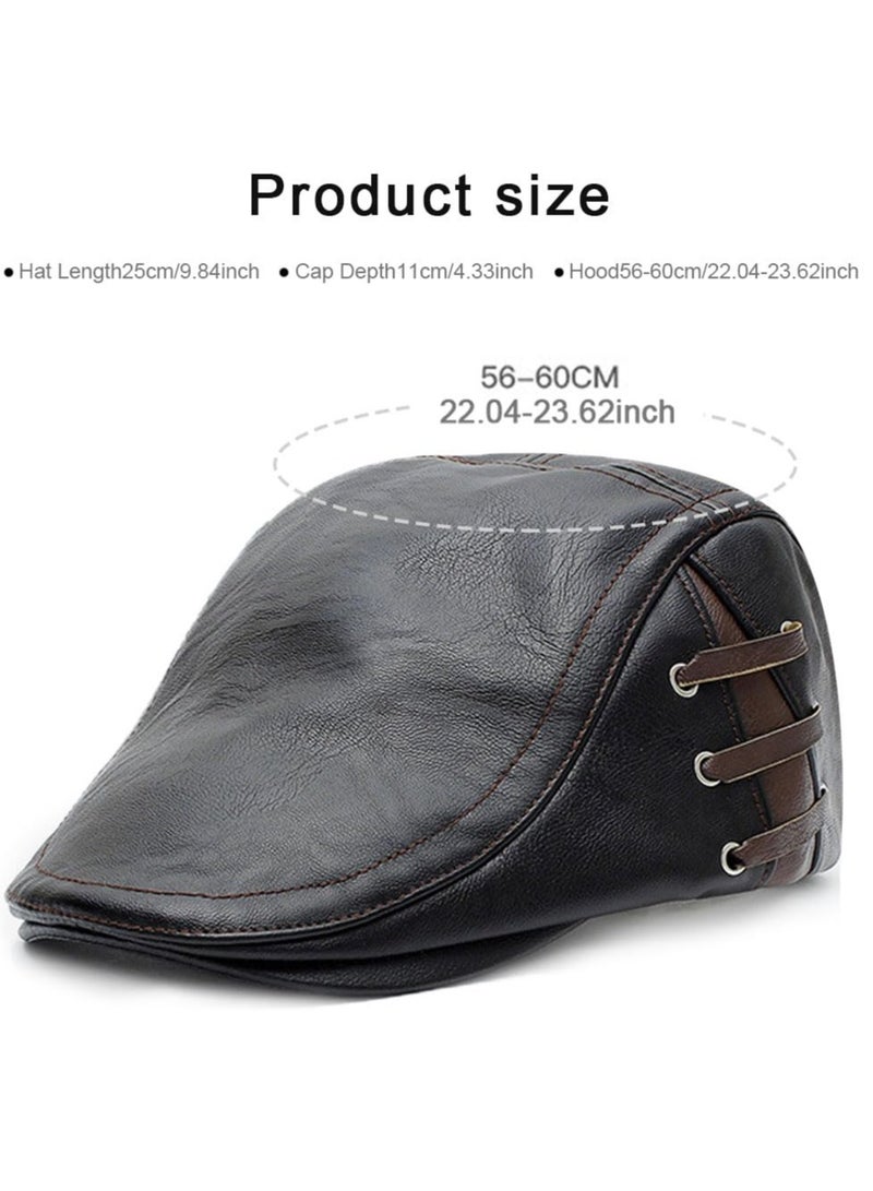 كاست ويف قبعات رجالية، قبعة مسطحة من جلد البولي يوريثان قبعة كلاسيكية بسيطة وقابلة للتعديل قبعة موزع الصحف قبعة منقار البط اللبلاب الأيرلندية المسطحة (الأشرطة السوداء) - Image 4