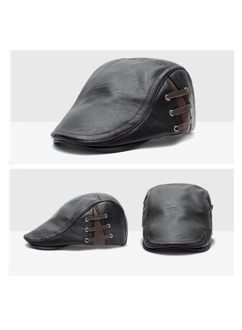 كاست ويف قبعات رجالية، قبعة مسطحة من جلد البولي يوريثان قبعة كلاسيكية بسيطة وقابلة للتعديل قبعة موزع الصحف قبعة منقار البط اللبلاب الأيرلندية المسطحة (الأشرطة السوداء) - Image 5