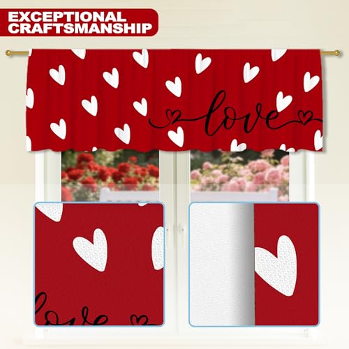 FUTBU Valentine's Day Valance for Windows, Small Love Kitchen Decor Valance Curtain Rod Pocket Classic Country Farmhouse, Valentines Red Love Decorations 18x54 Inch Window Treatment for Bathroom Living Room - Image 3