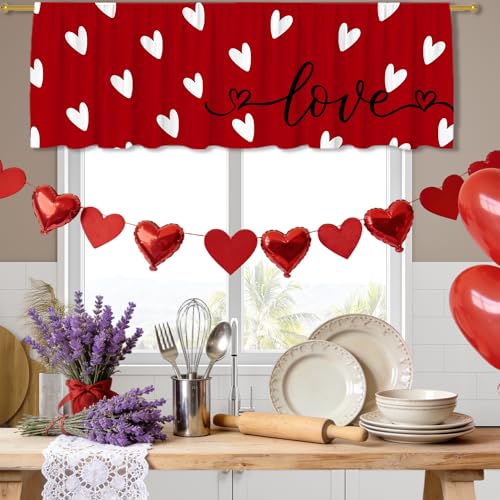 FUTBU Valentine's Day Valance for Windows, Small Love Kitchen Decor Valance Curtain Rod Pocket Classic Country Farmhouse, Valentines Red Love Decorations 18x54 Inch Window Treatment for Bathroom Living Room - Image 5