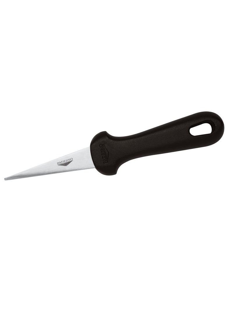 Paderno Oyster Knife with black hanging loop handle 15cm smooth edge, Stainless Steel. Italy 