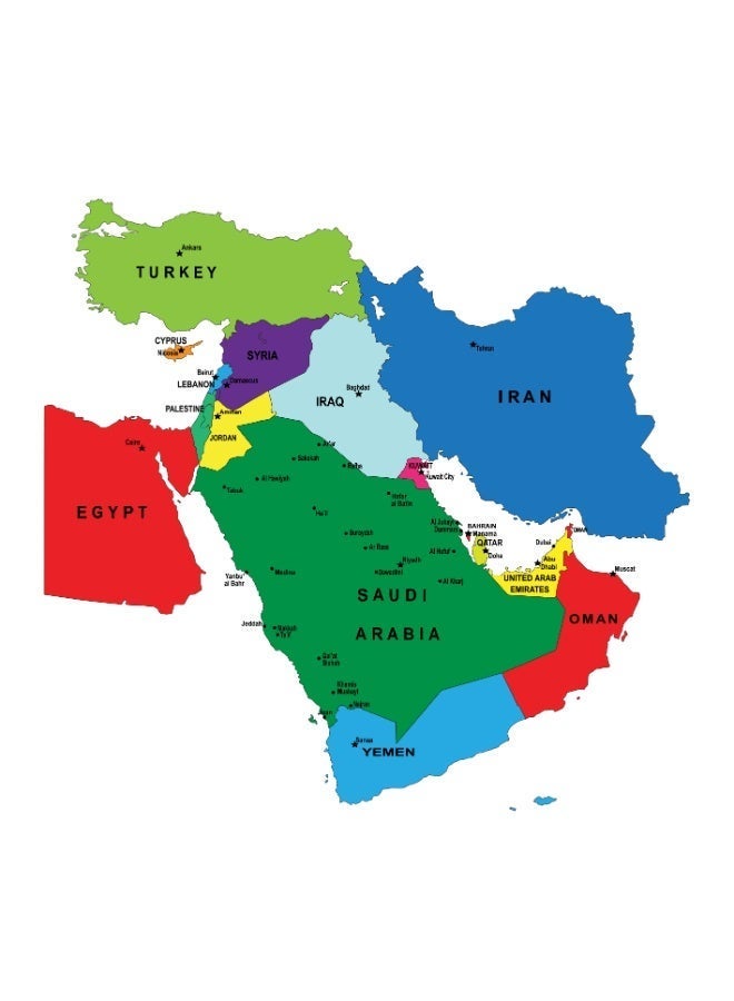 MAXPIX LLC Middle East Map for Wall Vinyl with Laminated | Global World Map Wall Vinyl Decal Sticker | Any Occasion Gift Idea | Size (L, XL) | Wall Art for Home & Kitchen or Office - Image 1