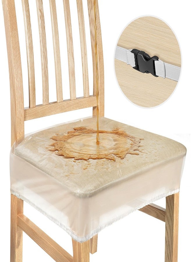 Zipcase Plastic Chair Covers, Dining Room Chair Covers, Waterproof and Kitty Scratch Resistant Transparent Chair Seat Covers with Adjustable Belt Strap, 17”D x 18”W x 4”H, 6 Pack - Image 1