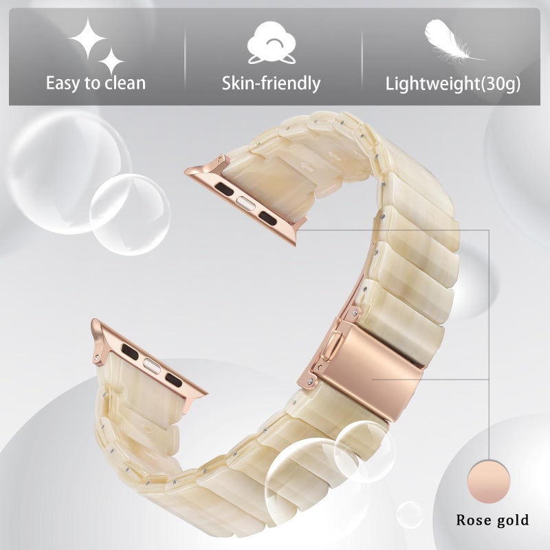 V-MORO Resin Band Compatible with Apple Watch Series 11/10 41mm/40mm/38mm/42mm Fashion Cute Strap for iWatch Series 9/8/7/6/5/4/3/2/1/SE/SE 2 Lightweight Bracelet Wristband Women(Classic Creamy) - Image 3
