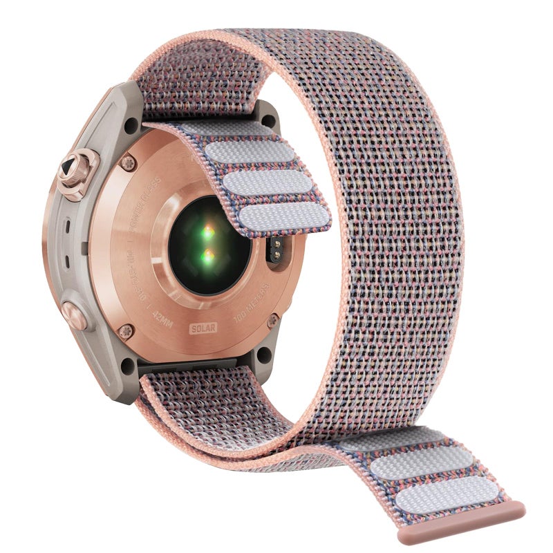 Abanen Hook and Loop Quick Dry 20mm Watch Band for Garmin Fenix 8 43mm / epix Pro 42mm / Fenix 7S/6S/5S, Woven Nylon Ultralight Sport Wristband Strap for Instinct 2S / Instinct E 40mm (Pink) - Image 1
