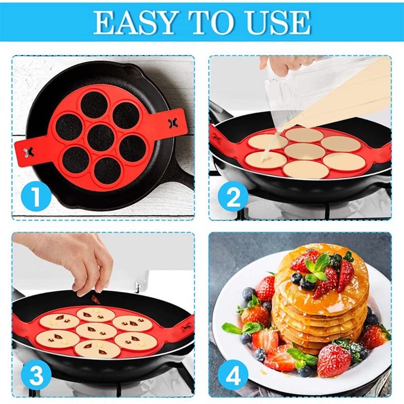 TUKE Nonstick Pancake Molds Ring Silicone Fried Egg Mould Reusable Pancake Maker Egg Ring Kitchen Cooking Baking Tools (Round Shape) - Image 1