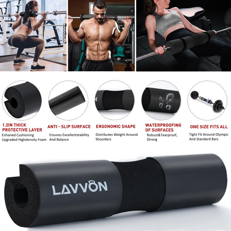 LAVVON Squat Pad Set - Foam Barbell Pad for Squats Cushion, Lunges & Bar Padding for Hip Thrusts -Standard Olympic Weight Bar Pad,Gym Accessories for Women(Ankle Straps,Wrist Straps for Weightlifting)(Black) - Image 3