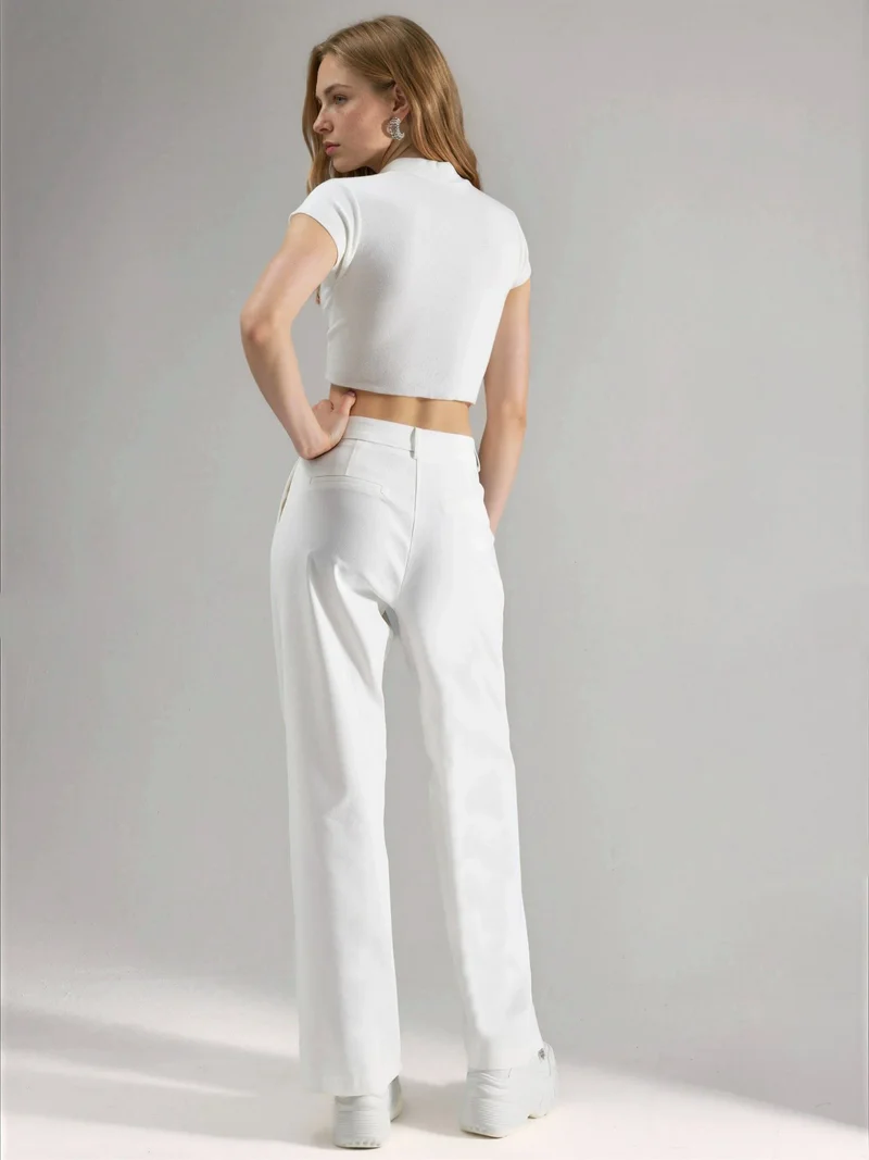 HICCUP White High Waist Wide Leg Palazzo Pants for Women | Best Price UAE