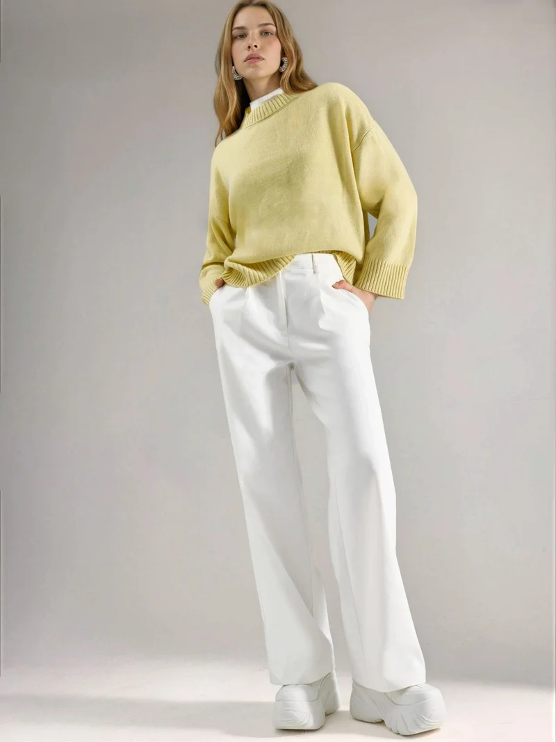 HICCUP White High Waist Wide Leg Palazzo Pants for Women | Best Price UAE