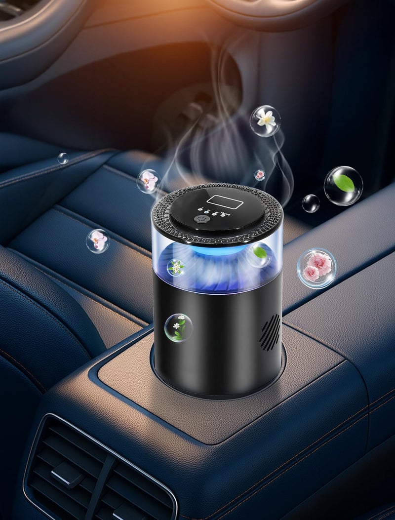 GlimmaX Smart Car Air Freshener,Ambient Light & Mist Fragrance,2 Pack Refill for 6 Months,Auto On/Off,3 Adjustable Modes,Black Air Freshener Perfect for Car,Bedroom,Office,Restrooms. (Mystic Ice) - Image 1