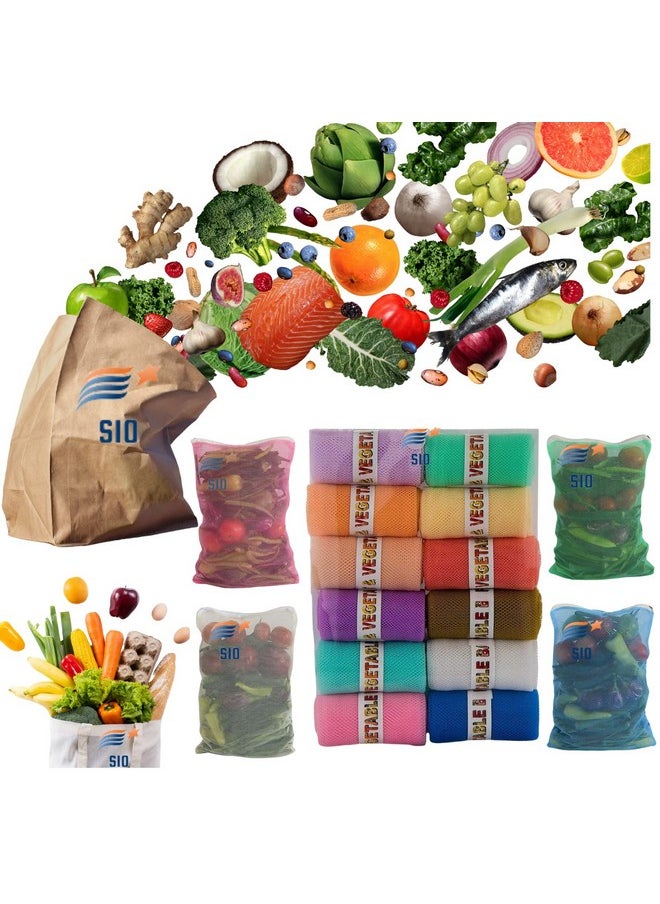 Sio SIO Vegetable Bags for Fridge Storage Net Bag Vegetable and Fruit Reusable Produce Mesh Bags Grocery Shopping & Washable Reusable ziplock Pack of 12 Multicolored  - Image 2