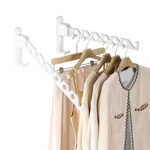 Dr.DJ Wall Mount Coat Hanger Holder White Clothes Drying Organizer Rack Garment Hooks Aluminium Retractable Folding Indoor Wall Mounted Hanger Space Saver for Laundry Room Bedroom White 2Pack - Image 1