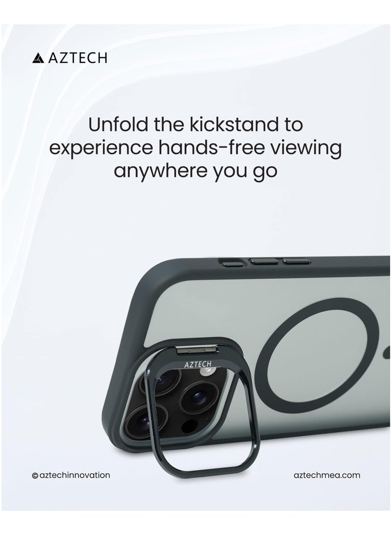 Aztech for iPhone 13 Pro Case Compatible with MagSafe, Supports Magnetic Wireless Charging, Built-in Camera Ring Stand, Scratch-Resistant Back, Kickstand Cover for iPhone 13 Pro, Classic Hybrid HaloLock - Image 2