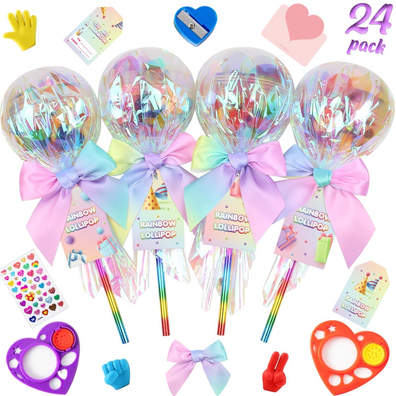 Deerher 24 Pack Giant Rainbow Stationery Set Party Favors & Goodie Bags for Kids, Return Gifts for Birthday Party, Classroom Rewards Prizes & Gifts Exchange for Students, Back to School Stationery Gift. - Image 1