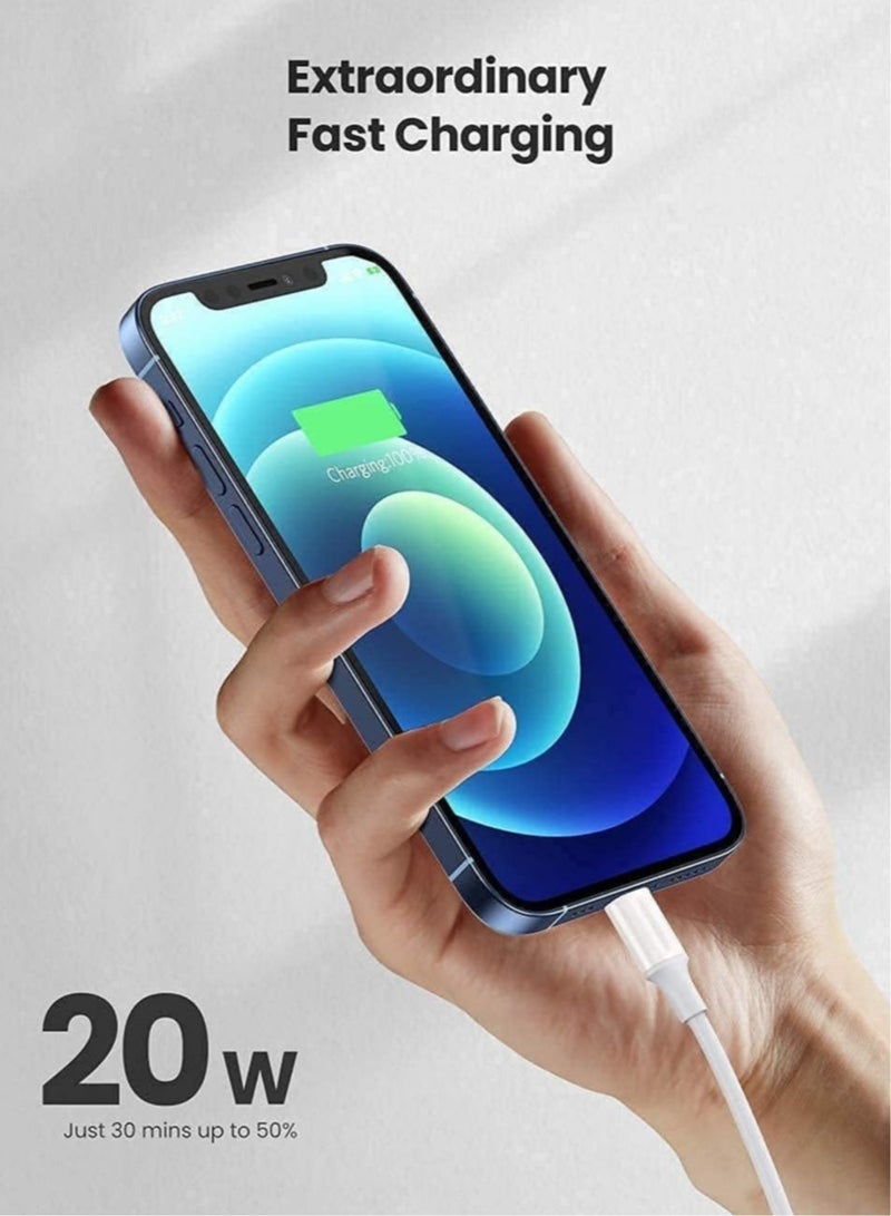 كابل شحن سريع 20 واط متوافق مع آيفون 12 ميني/12/12 برو/13/13 برو/13 بروماكس/13 ميني، نوع C إلى كابل لايتنينغ [معتمد من MFi] كابل USB C إلى شاحن Apple PD سريع، آيباد, - Image 3