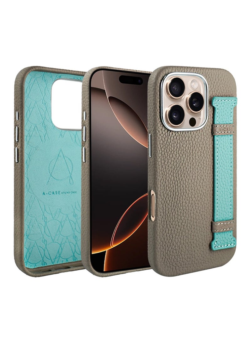 A-CASE - A-Case itsmycase Series Amur Pro Made of 100% Genuine Leather in addition to The Strap Used As Stand Compatible with iPhone 16 Pro Max -  Green Tiffany - Image 1