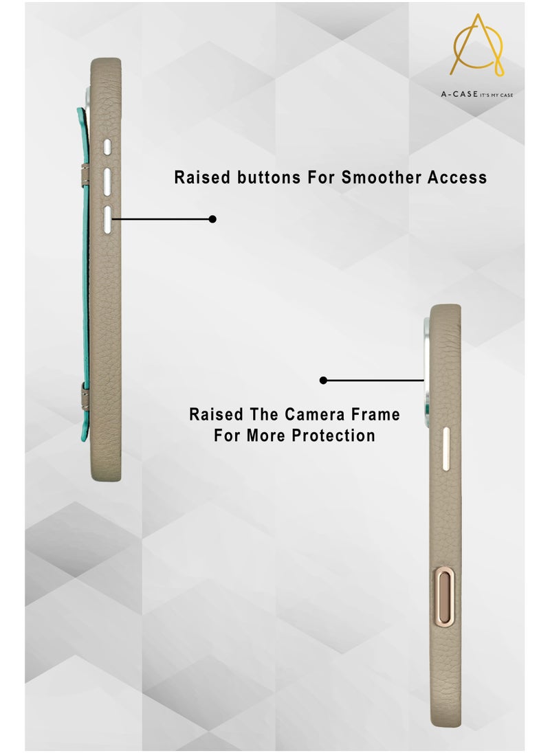 A-CASE - A-Case itsmycase Series Amur Pro Made of 100% Genuine Leather in addition to The Strap Used As Stand Compatible with iPhone 16 Pro Max -  Green Tiffany - Image 1