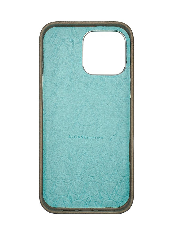 A-CASE - A-Case itsmycase Series Amur Pro Made of 100% Genuine Leather in addition to The Strap Used As Stand Compatible with iPhone 16 Pro Max -  Green Tiffany - Image 1
