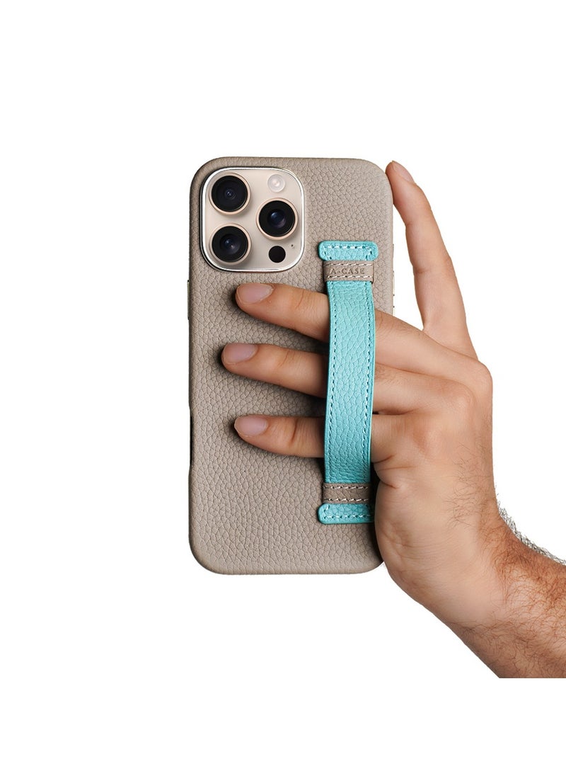A-CASE - A-Case itsmycase Series Amur Pro Made of 100% Genuine Leather in addition to The Strap Used As Stand Compatible with iPhone 16 Pro Max -  Green Tiffany - Image 1
