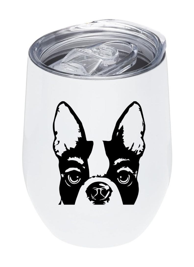 LOUD UNIVERSE White Stainless Steel Insulated Tumbler 12Oz With Lid, Dog Design, Perfect Cute Gift For Hot And Cold Drinks 