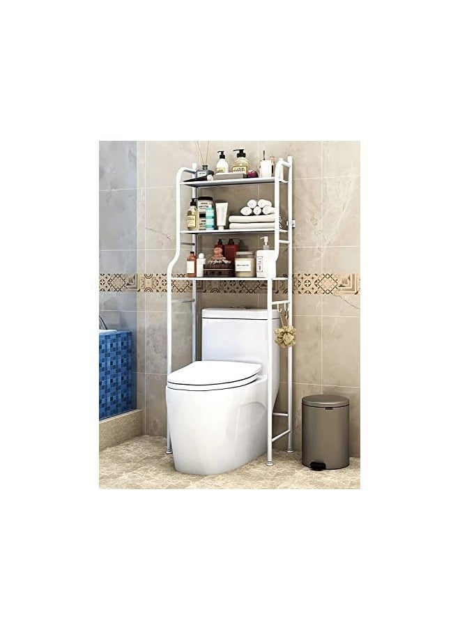 Raxoom - Toilet Storage Rack, U-HOOME Metal Bathroom Storage Shelf, Over The Toilet Space Saver Organizer Rack, Stable Freestanding Above Toilet Stand with 3 Hooks for Bathroom, Restroom, Laundry - Image 1