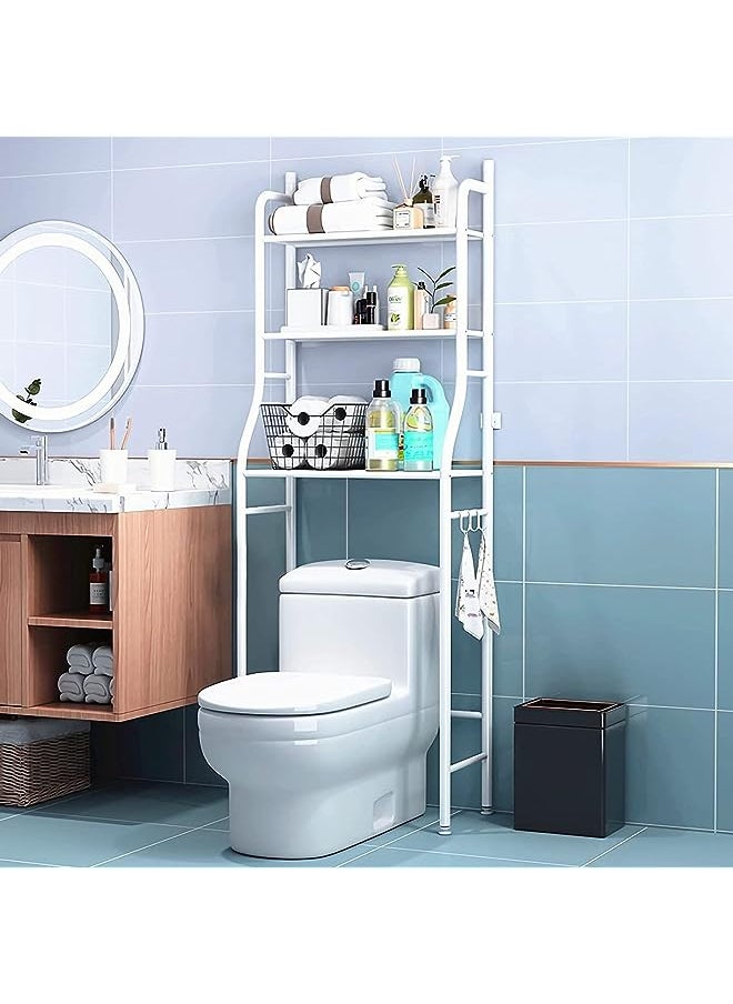 Raxoom - Toilet Storage Rack, U-HOOME Metal Bathroom Storage Shelf, Over The Toilet Space Saver Organizer Rack, Stable Freestanding Above Toilet Stand with 3 Hooks for Bathroom, Restroom, Laundry - Image 1