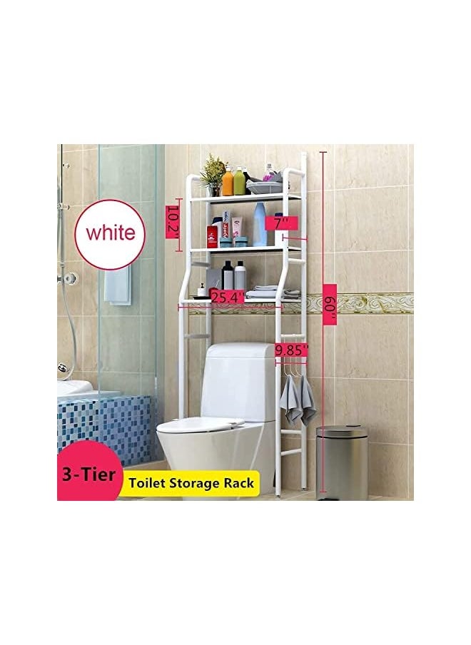 Raxoom - Toilet Storage Rack, U-HOOME Metal Bathroom Storage Shelf, Over The Toilet Space Saver Organizer Rack, Stable Freestanding Above Toilet Stand with 3 Hooks for Bathroom, Restroom, Laundry - Image 1