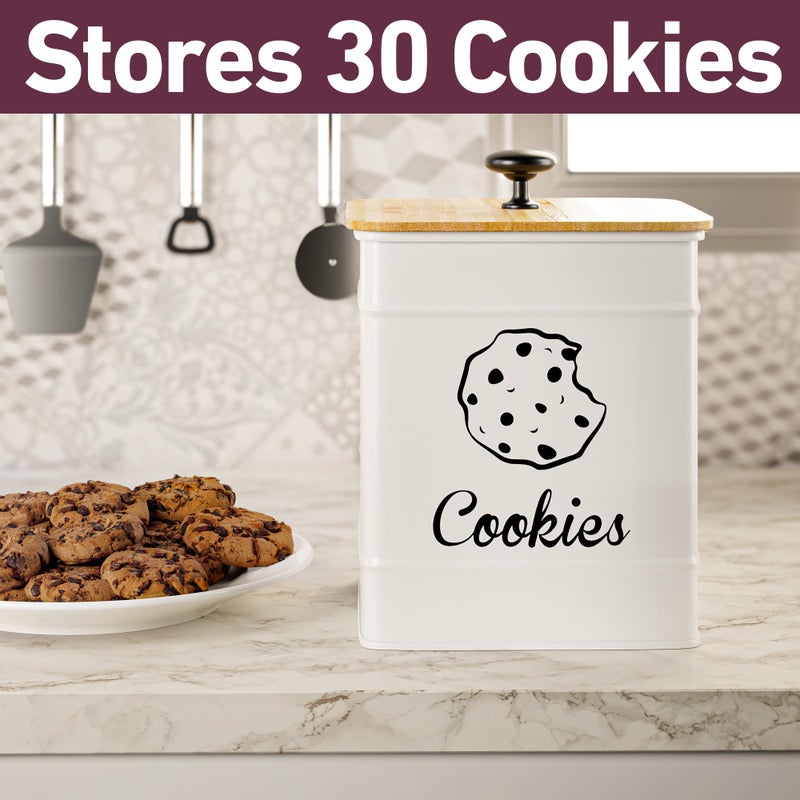 HB Design Co. Cookie Jar with Airtight Lid - 1 Gallon - 6"D x 8"H White Iron Cookie Tin with Bamboo Lid - Large Cookie Jars with Lids Airtight - Farmhouse Cookie Jars for Kitchen Counter Decorative - Cookies Jar - Image 3