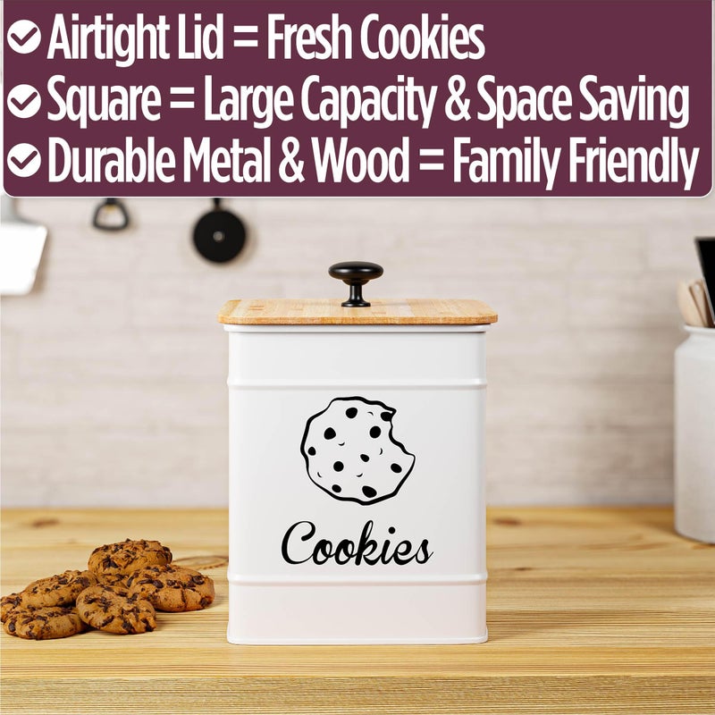 HB Design Co. Cookie Jar with Airtight Lid - 1 Gallon - 6"D x 8"H White Iron Cookie Tin with Bamboo Lid - Large Cookie Jars with Lids Airtight - Farmhouse Cookie Jars for Kitchen Counter Decorative - Cookies Jar - Image 5