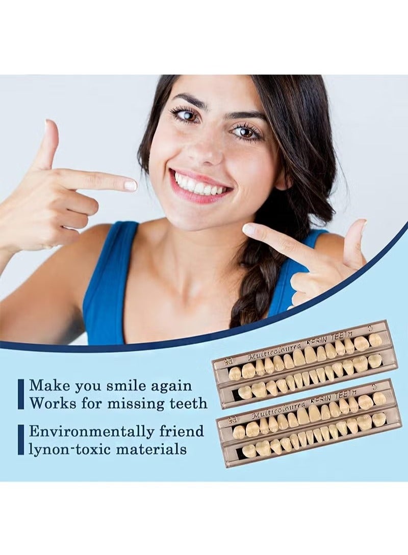 Composite Resin Teeth，28 Pieces False Teeth，Whole Teeth Synthetic Polymer Denture Teeth，23 Shade A2 Upper + Lower Dental Materials for Replacement - Image 2