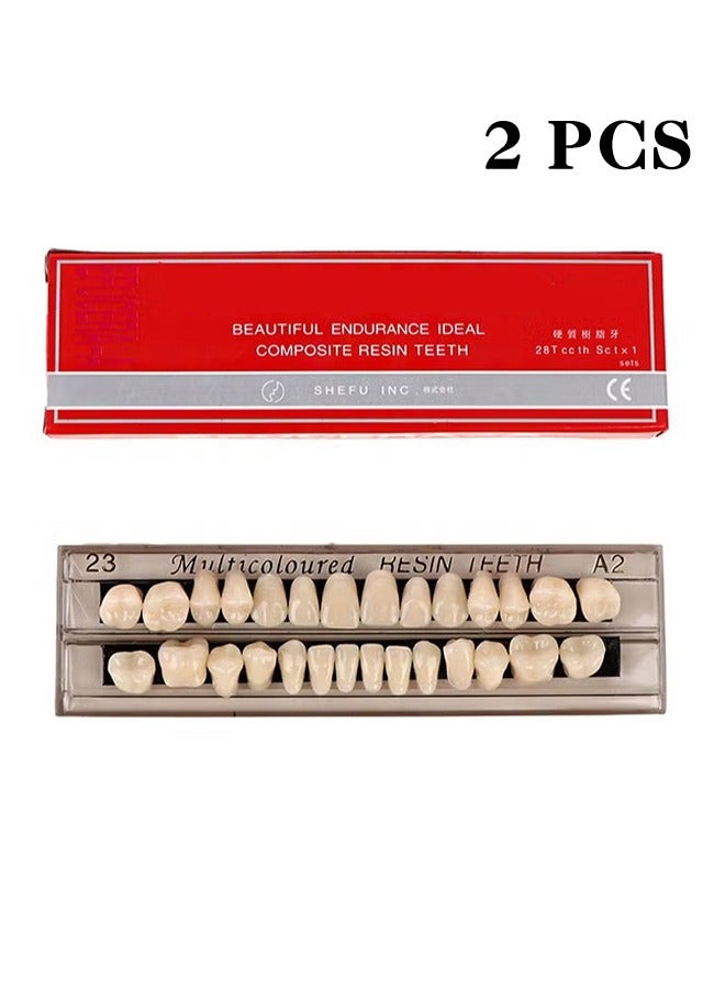 Composite Resin Teeth，28 Pieces False Teeth，Whole Teeth Synthetic Polymer Denture Teeth，23 Shade A2 Upper + Lower Dental Materials for Replacement - Image 1