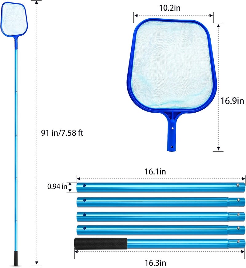 SAN LIKE SANLIKE Swimming Pool Skimmer Net Basket with Long Aluminum Pole Extend 7.58 FT Fine Mesh Rake Netting for Cleaning Swimming Pool Spa Pond Leaf Debris - Image 2