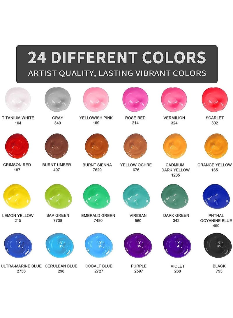 Acrylic Paint Set, 24 Colors x 12ml Oil Paint Kit, Professional Acrylic Paint Kit, Art Supplies Set for Paper, Canvas, Rock - Image 2