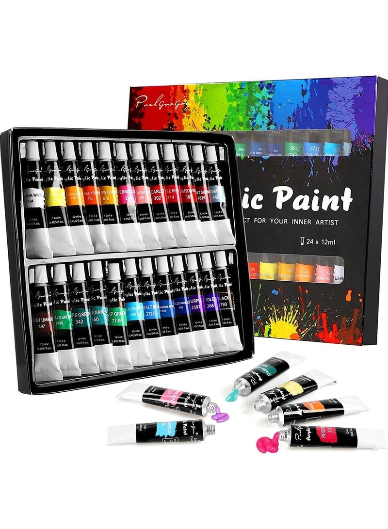 Acrylic Paint Set, 24 Colors x 12ml Oil Paint Kit, Professional Acrylic Paint Kit, Art Supplies Set for Paper, Canvas, Rock - Image 1
