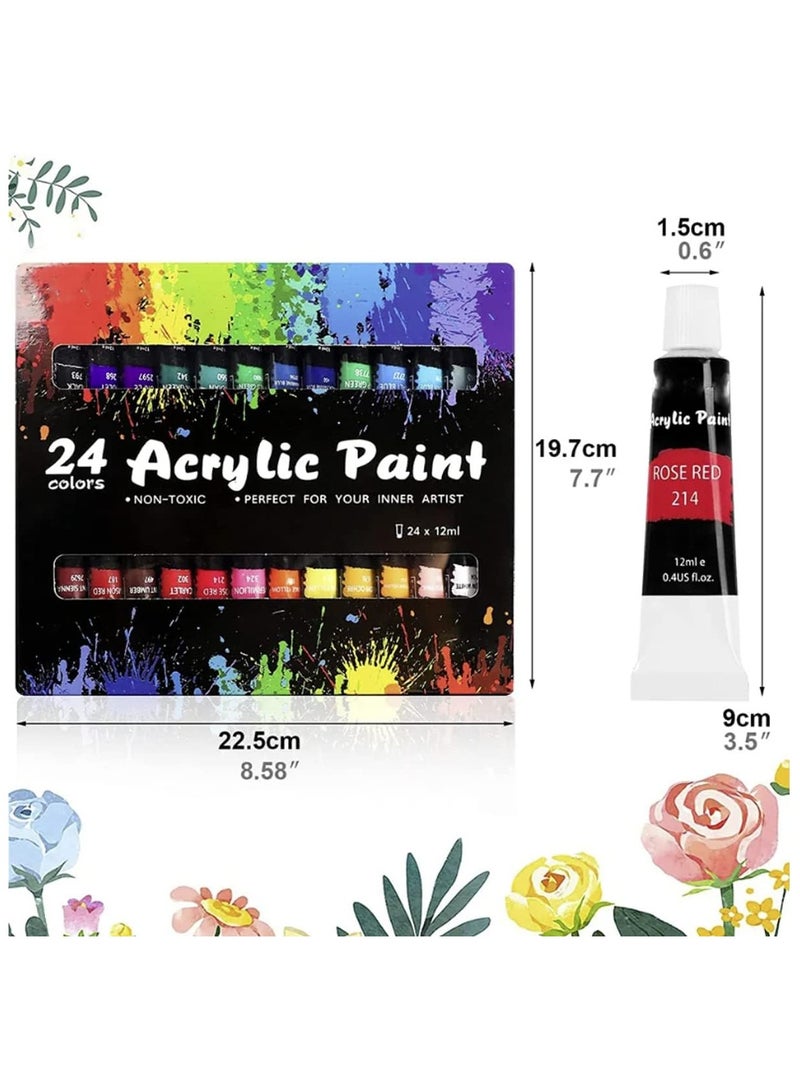 Acrylic Paint Set, 24 Colors x 12ml Oil Paint Kit, Professional Acrylic Paint Kit, Art Supplies Set for Paper, Canvas, Rock - Image 4