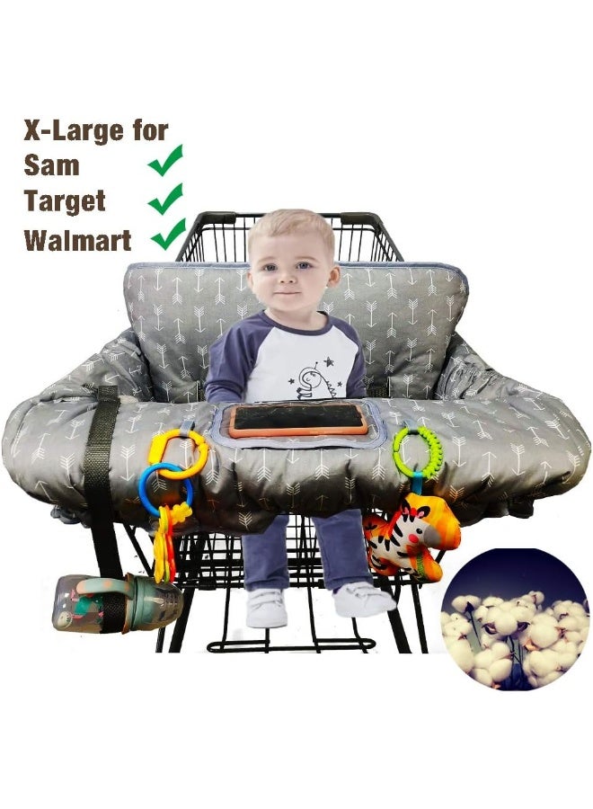 ICOPUCA Shopping Cart Cover for Baby boy Girl, Anti Slip Design, Cotton High Chair Cover, Machine Washable for Infant, Toddler, Grocery Cover (Grey) - Image 2