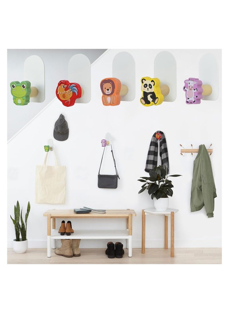 Kids Coat Hooks, 5 Pcs Self-Adhesive Cartoon Hook, Utility Wall Mounted Wooden Coat Hooks, Cute Creative Animal Shape Wooden Hooks for Kids Room Nursery Bedroom - Image 2