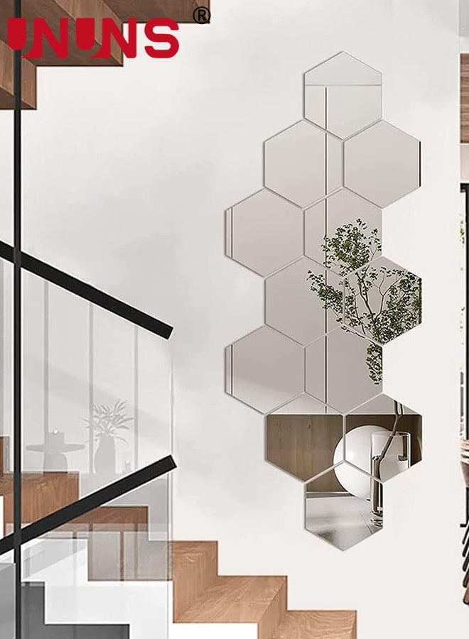 UNUNS 12pcs 184x160MM Wall Sticker Mirrors Tiles,Non-Breakable Acrylic Full Length Wall Mirror Tiles,12Pcs Flexible Plastic Mirror,Full Body Mirror Tiles For Bedroom, Home Gym, Home Wall Decor,Silver - Image 3