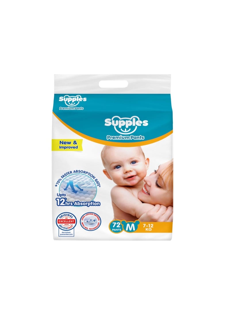 Supples Premium Baby Diaper Pants Size 3 (Medium) | 7–12 kg | 72 Count | 12 Hours Absorption | Soft & Breathable Pant Diapers | Leak Protection - Image 1