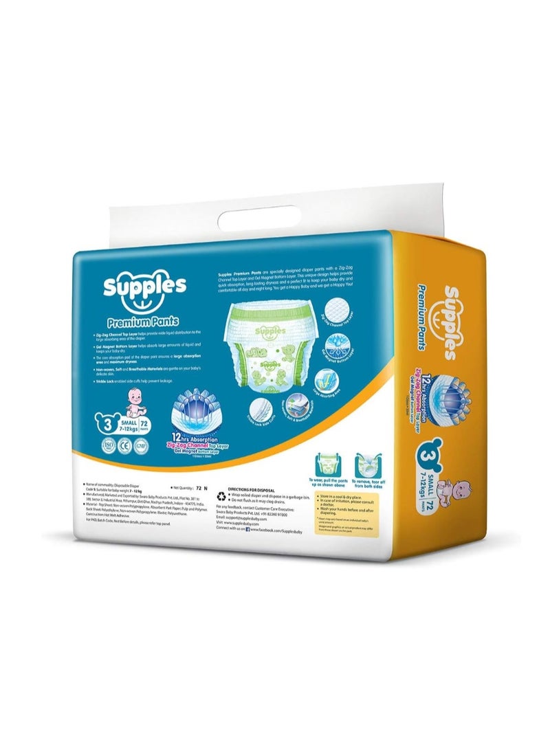Supples Premium Baby Diaper Pants Size 3 (Medium) | 7–12 kg | 72 Count | 12 Hours Absorption | Soft & Breathable Pant Diapers | Leak Protection - Image 2