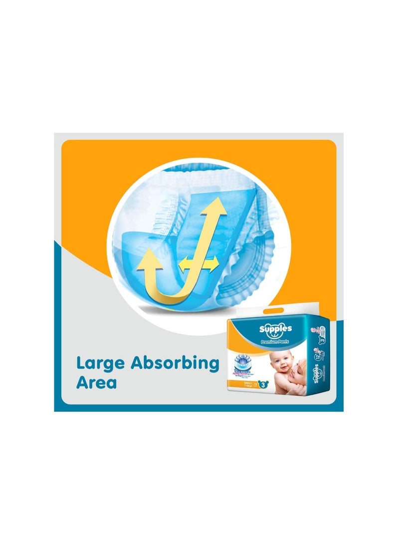 Supples Premium Baby Diaper Pants Size 3 (Medium) | 7–12 kg | 72 Count | 12 Hours Absorption | Soft & Breathable Pant Diapers | Leak Protection - Image 5
