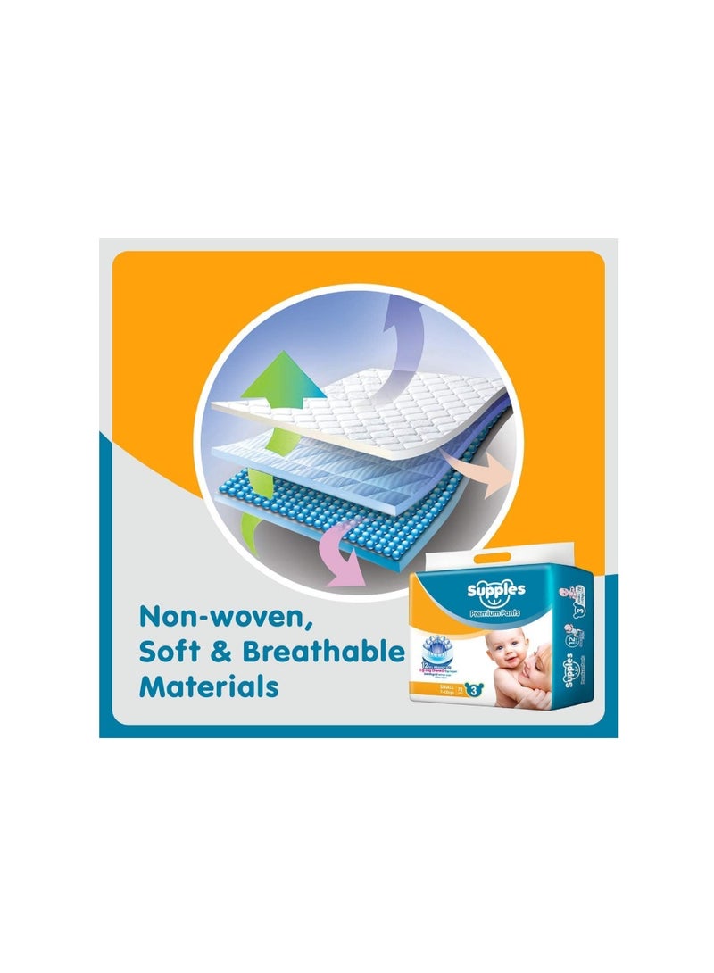 Supples Premium Baby Diaper Pants Size 3 (Medium) | 7–12 kg | 72 Count | 12 Hours Absorption | Soft & Breathable Pant Diapers | Leak Protection - Image 4