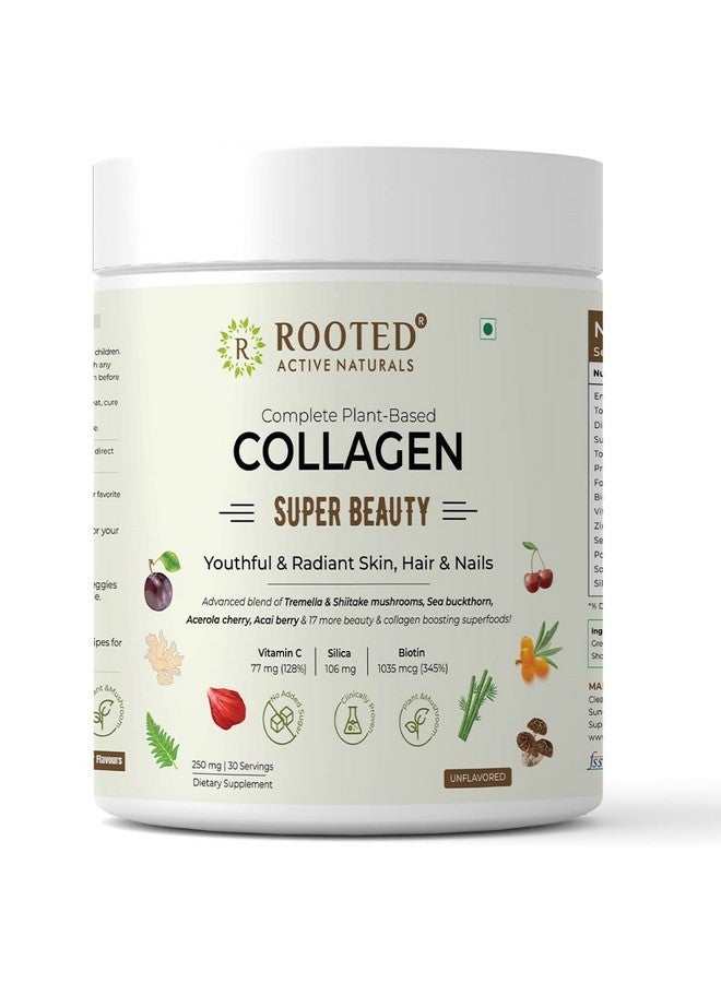 Rooted Actives Plant Based Collagen Supplement, 250 G | Tremella Mushrooms, Biotin, Silica, Vit C & 17 Beauty Boosters | No Sugar | Collagen Booster | Collagen Supplements For Women & Men - Image 1