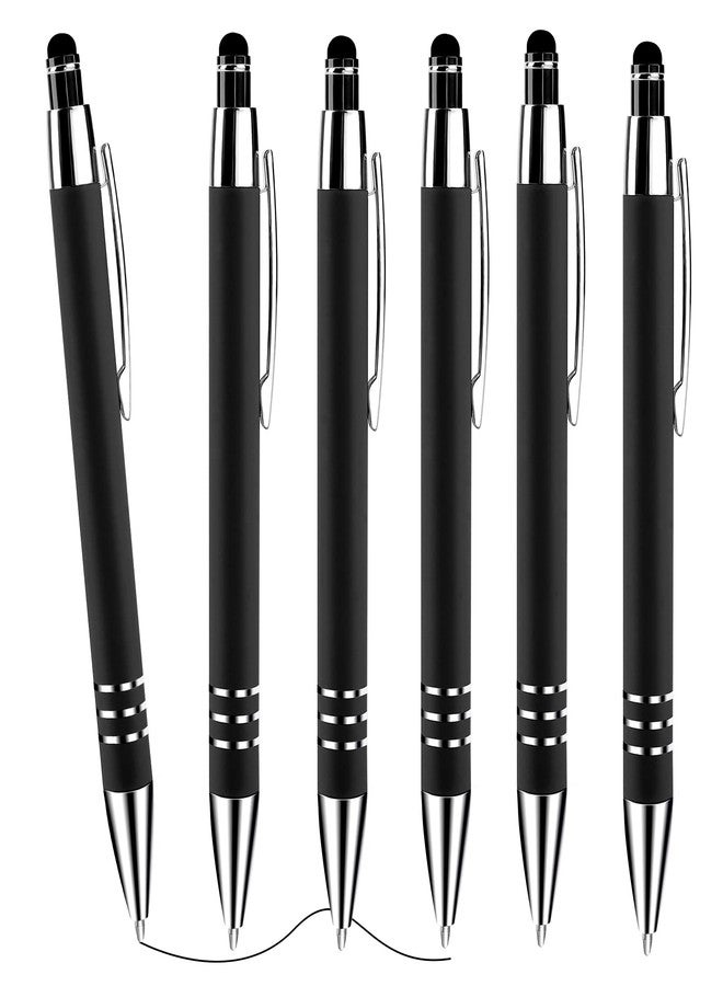 cobee® Stylus Tip Ballpoint Pens, 6 Pieces 1.0mm Retractable Ball Point Pen Medium Point Smooth Writing Pen Black Ink Metal Pen Stylus Nice Pen for Touch Screens(Black) - Image 1