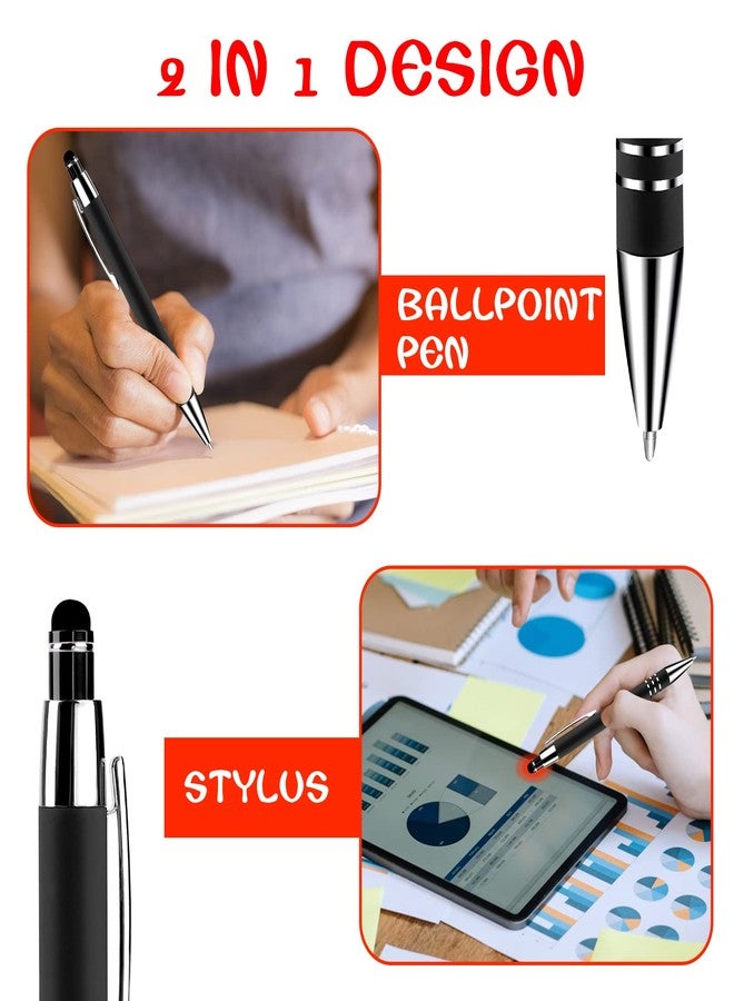 cobee® Stylus Tip Ballpoint Pens, 6 Pieces 1.0mm Retractable Ball Point Pen Medium Point Smooth Writing Pen Black Ink Metal Pen Stylus Nice Pen for Touch Screens(Black) - Image 2